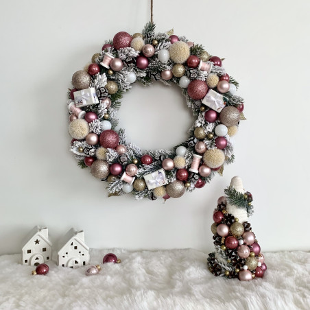 Couronne de Noël rose