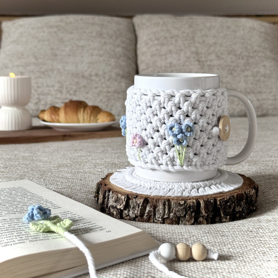 Coffret cadeau en macramé  "Fleurs" (blanc)