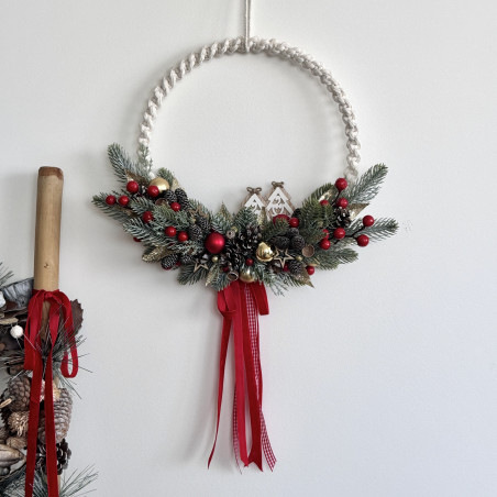 Couronne de Noël en macramé (rouge/doré)