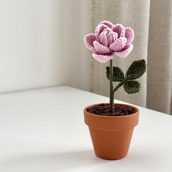 Rose en macramé dans un pot